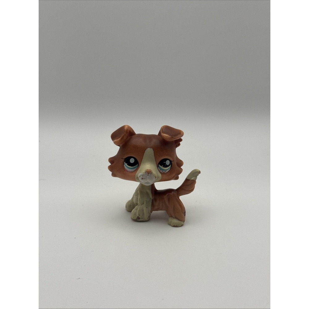 Authentic LPS Littlest Pet Shop Collie Dog #1542 Red Brown Blue Eyes Hasbro G2